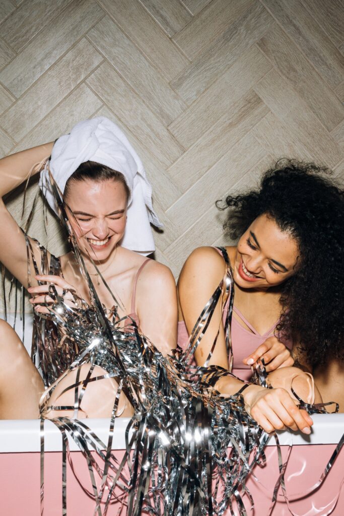 Two girls smiling and having fun